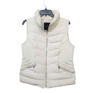 Talbots Womens Puffer Vest Cream Full Zip Stand Collar Down Fill Size L